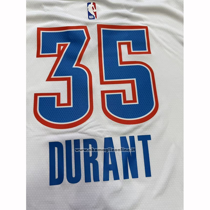 Maglia Manica Corta Oklahoma City Thunder Kevin Durant No 35 Bianco
